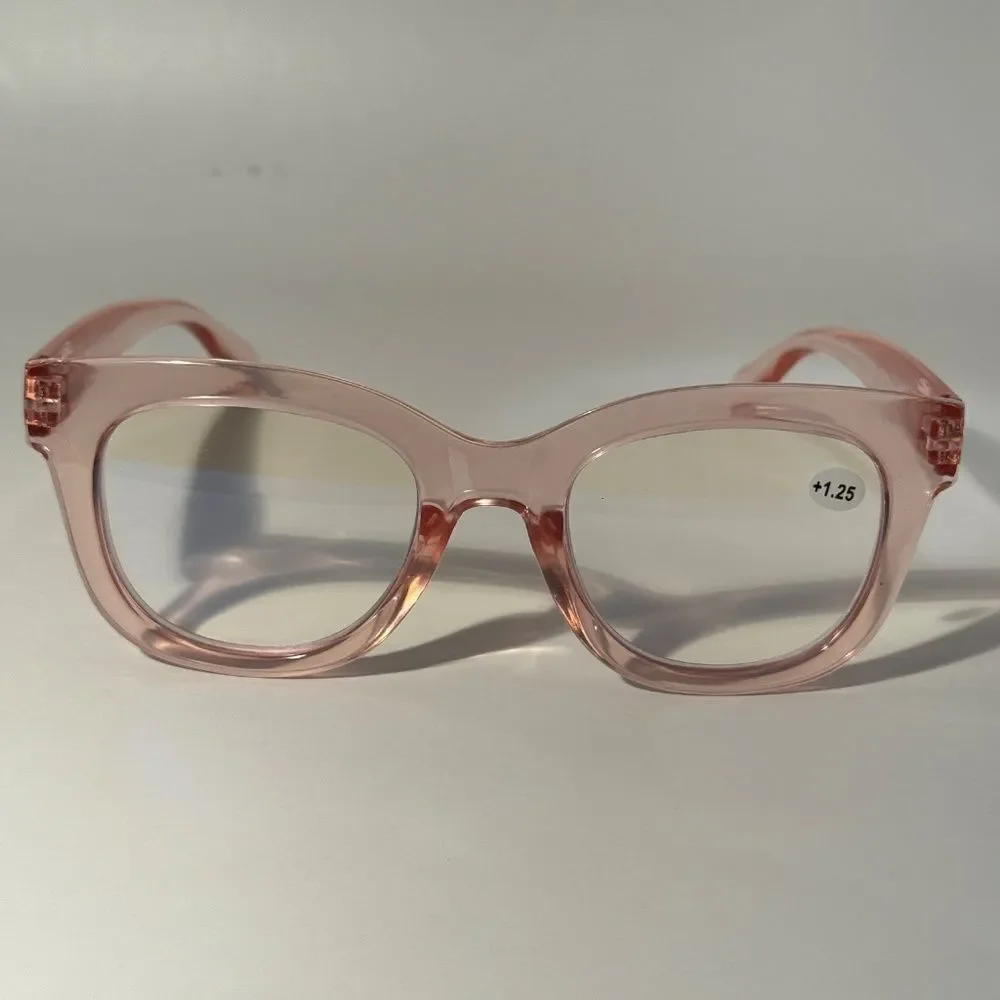 1563 Mona Reading Glasses 1.25 Pink Taupe Readers Rounded Square Frame NWT